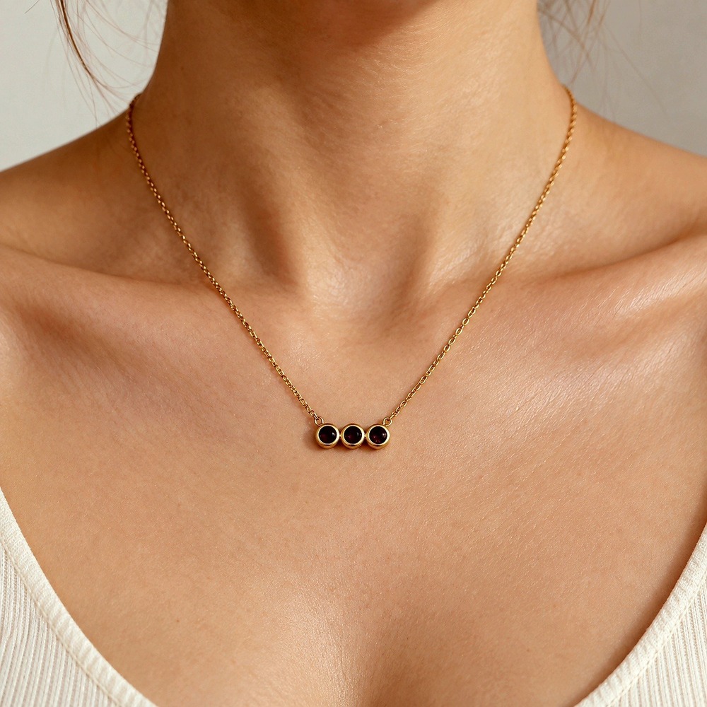 Dainty Gold Plated Steel Triple CZ Accent Pendant Necklace 16-18 Inch
